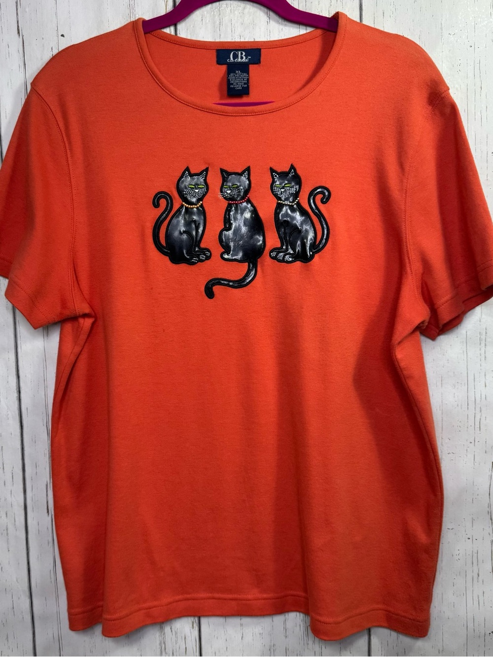 Vintage C.B. Casual Orange Black Cat T-Shirt XL Halloween Whimsigoth Witchy